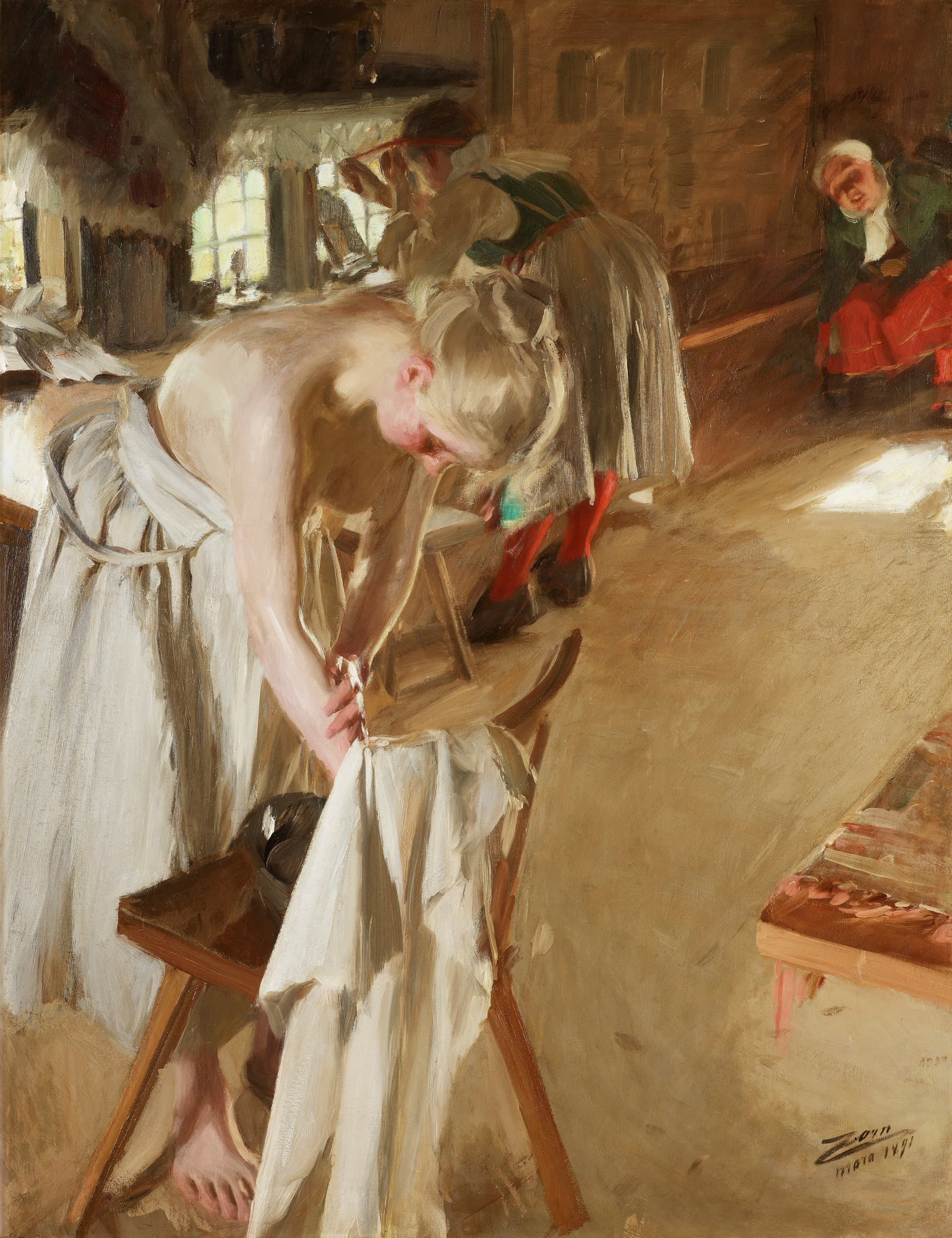 Söndagsmorgon , 1891. Olja på duk, 121 × 93 cm. Privat ägo.