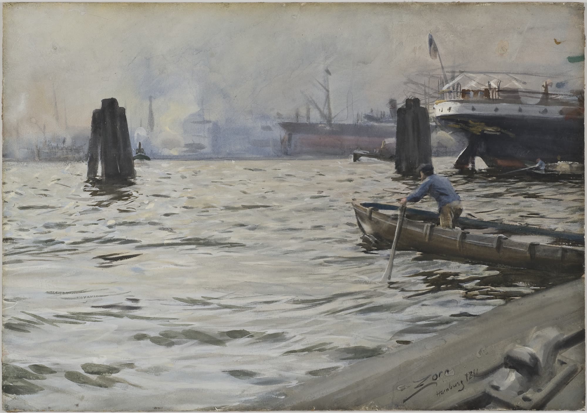 Hamburgs hamn , 1891. Akvarell på papper, 46,5 × 67 cm. Nationalmuseum, Stockholm.