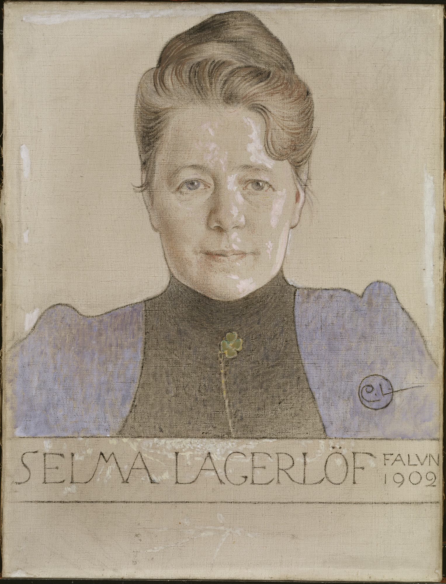 Selma Lagerlöf , 1902. Svartkrita och olja på duk, 62 × 47 cm. Nationalmuseum, Stockholm.