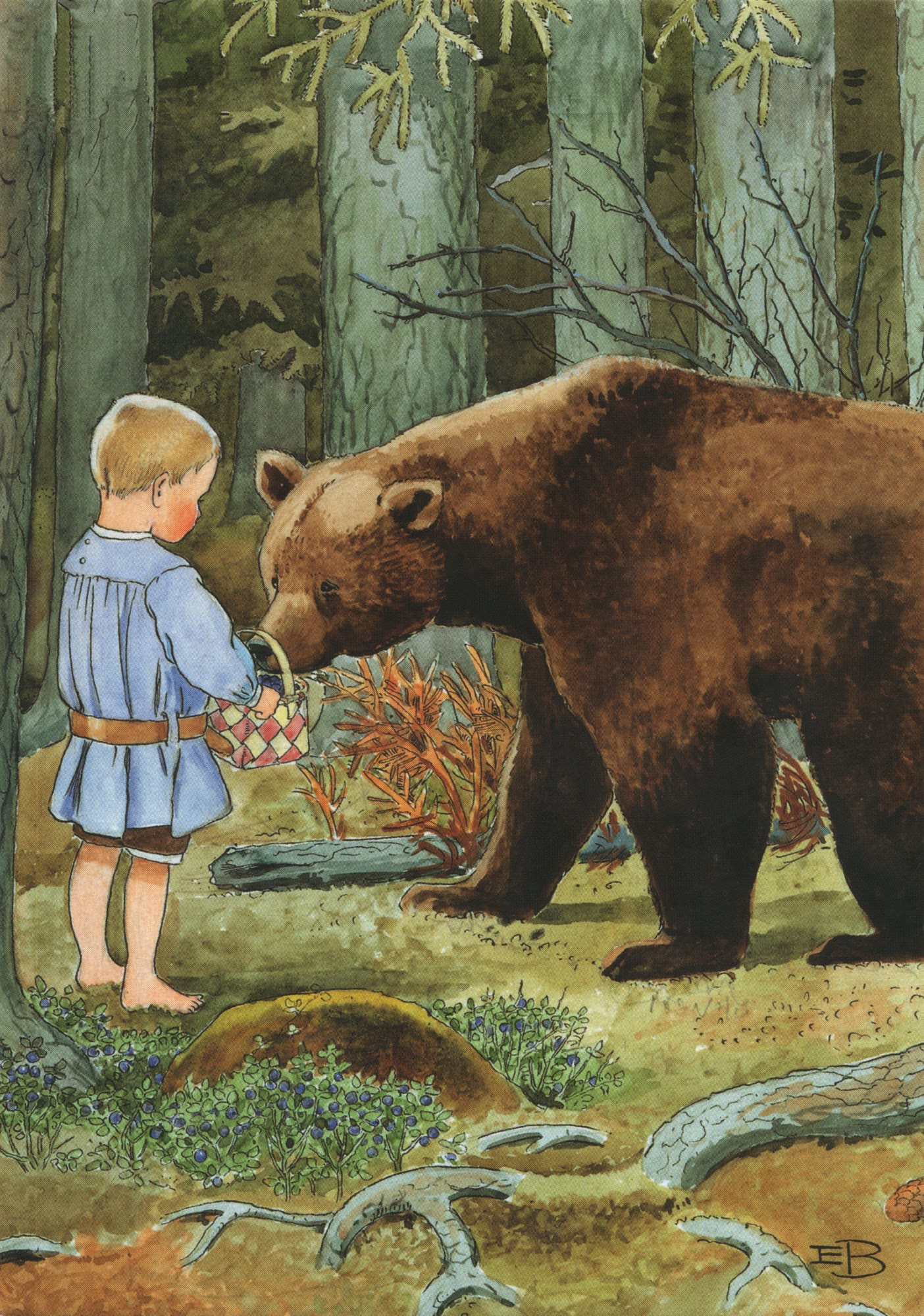 Mors lilla Olle i skogen gick. Akvarell på papper, 36 × 26 cm. Nationalmuseum, Stockholm.
