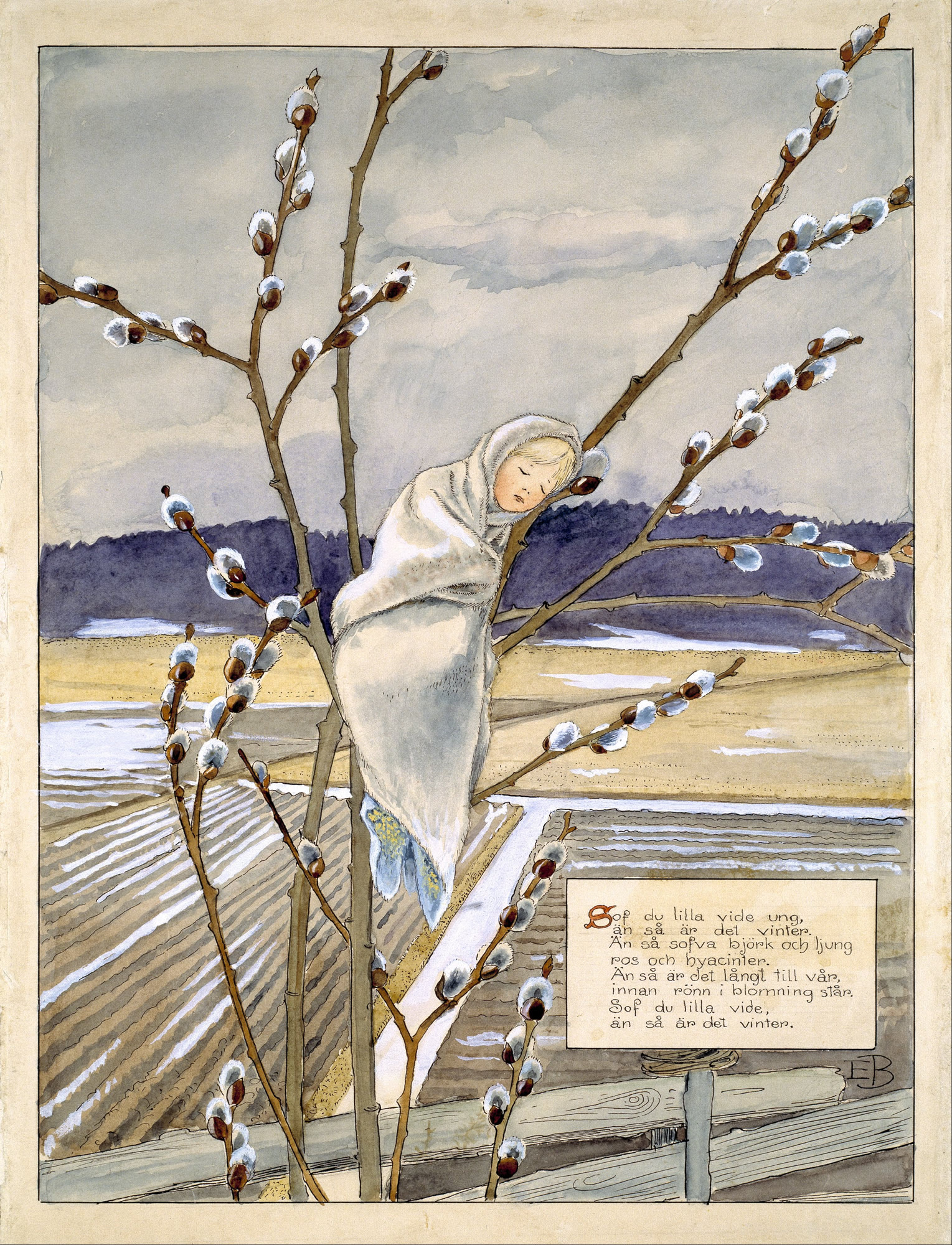 Sov du lilla videung, än så är det vinter… Akvarell på papper, 36 × 26 cm. Nationalmuseum, Stockholm.