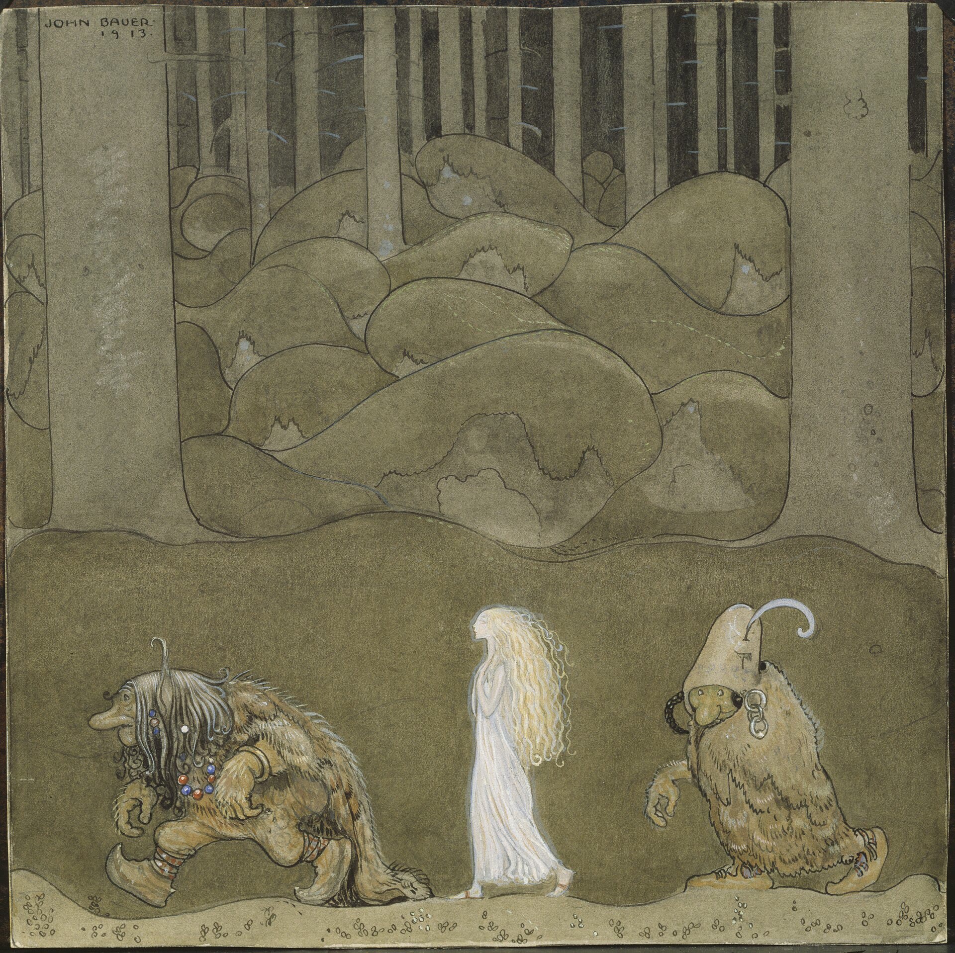 Prinsessan och trollen , 1913. Akvarell på papper, 25 × 25 cm. Nationalmuseum, Stockholm.