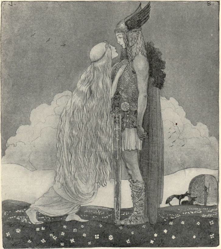 Freyja och Svipdag , 1911. Illustration, ur Viktor Rydbergs ”Fädernas gudasaga”.