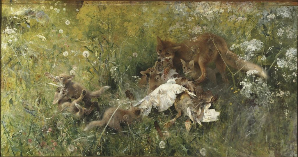 Rävfamilj , 1886. Olja på duk. Nationalmuseum, Stockholm.